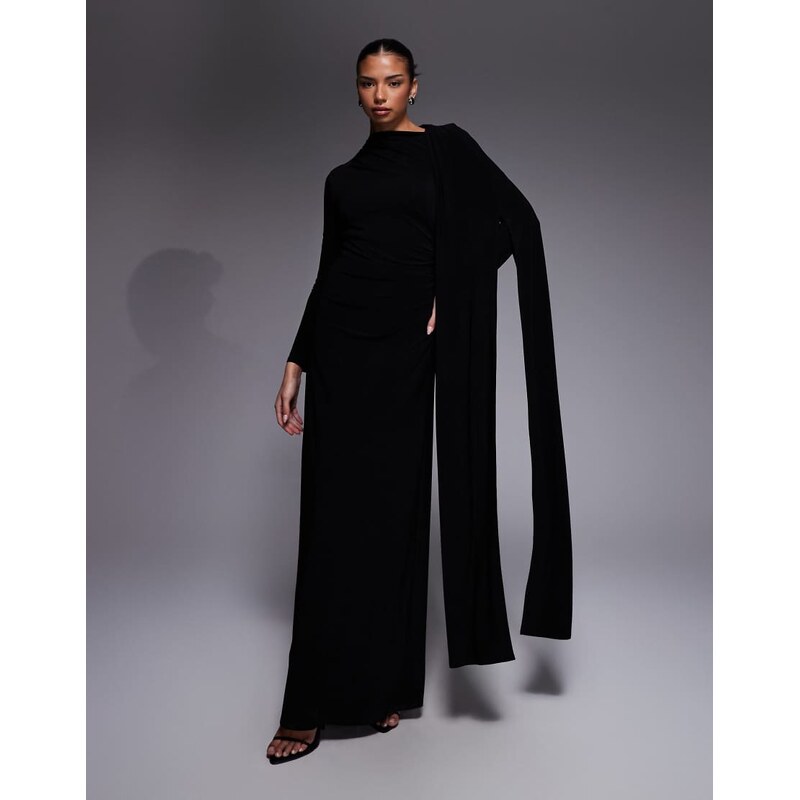 Daska one shoulder cape maxi dress in black 115011662