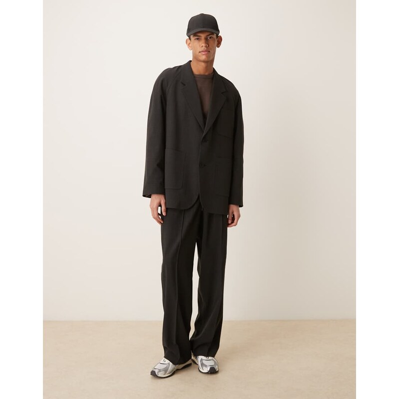 ASOS DESIGN wide suit trousers with elasticated waist in black