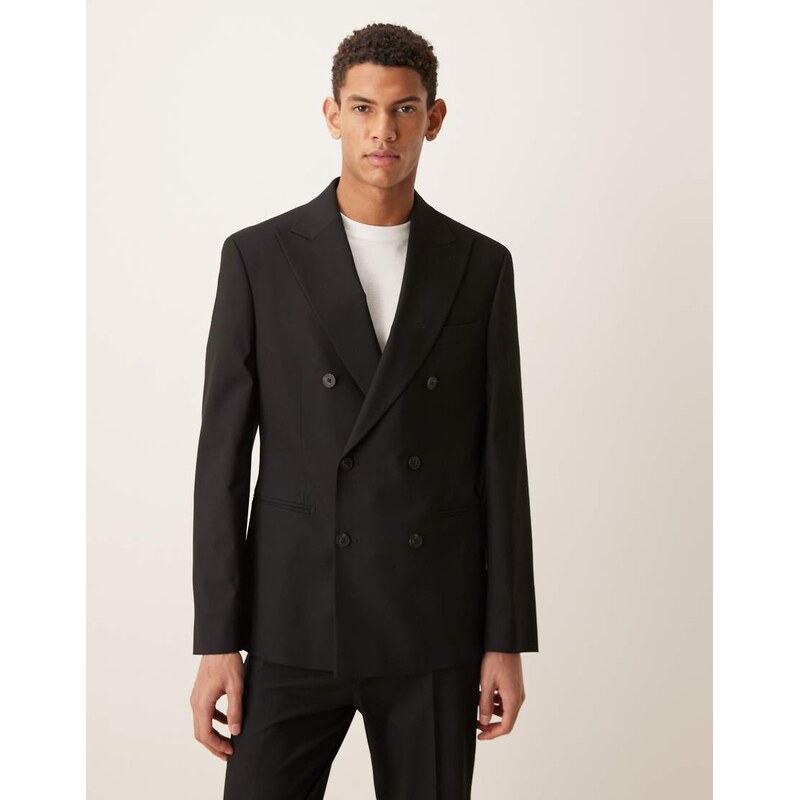 ASOS DESIGN slim double breasted suit jacket in black