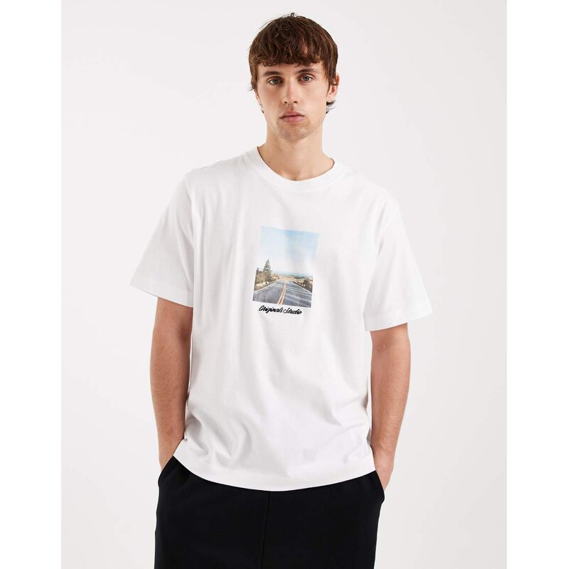 Jack & Jones oversized t-shirt with front scenic print in white