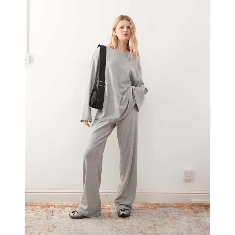 Weekday co-ord lounge low rise wide leg trousers in grey melange