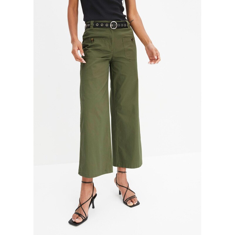 bonprix Džíny s pohodlným pasem, Wide Leg, High Waist zelená Žena 115719745