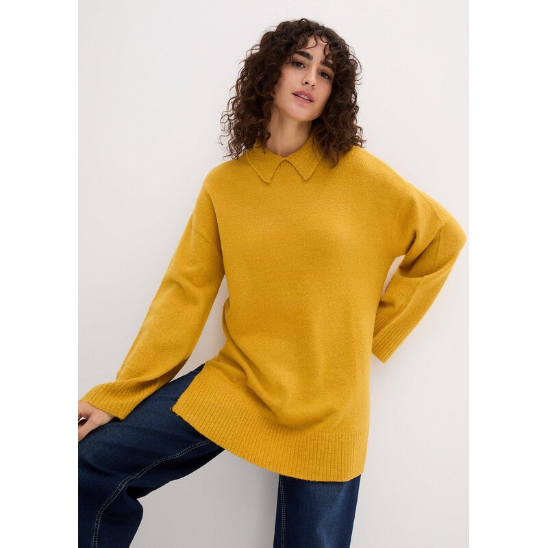 bonprix Dlouhý svetr Oversized s vysokým límečkem a postranními