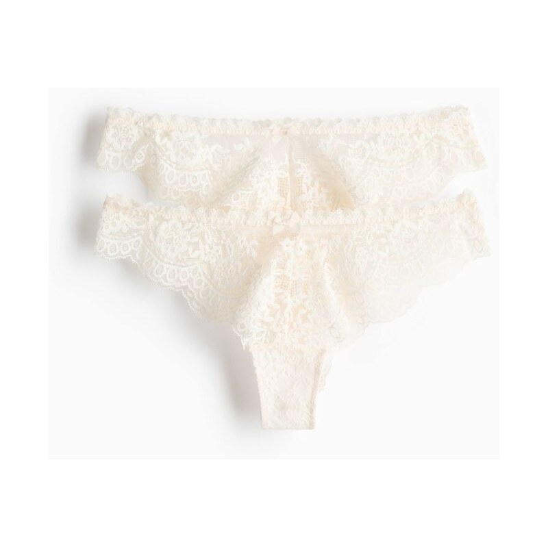 H&M - Krajkové kalhotky brazilian 2 kusy - bílá 112802582