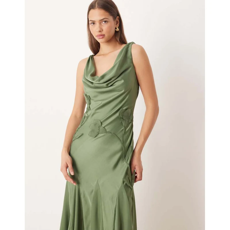 green satin dress asos Design - One Shoulder Maxi - Women - Polyester - 0 US The tie Emerald Green Satin Dress Long