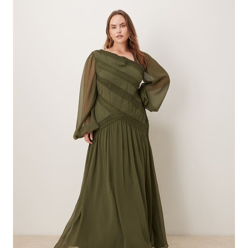 ASOS Curve ASOS DESIGN Curve long sleeved asymmetric neckline maxi 111144243