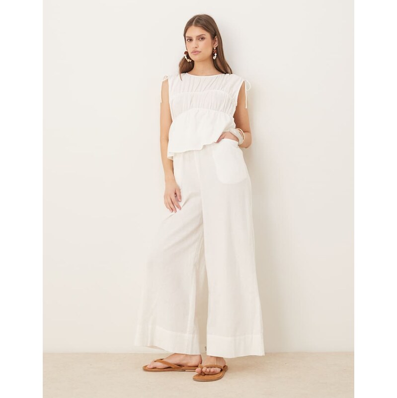 ASOS DESIGN double layer jumpsuit with gathered bust detail in white 115518832
