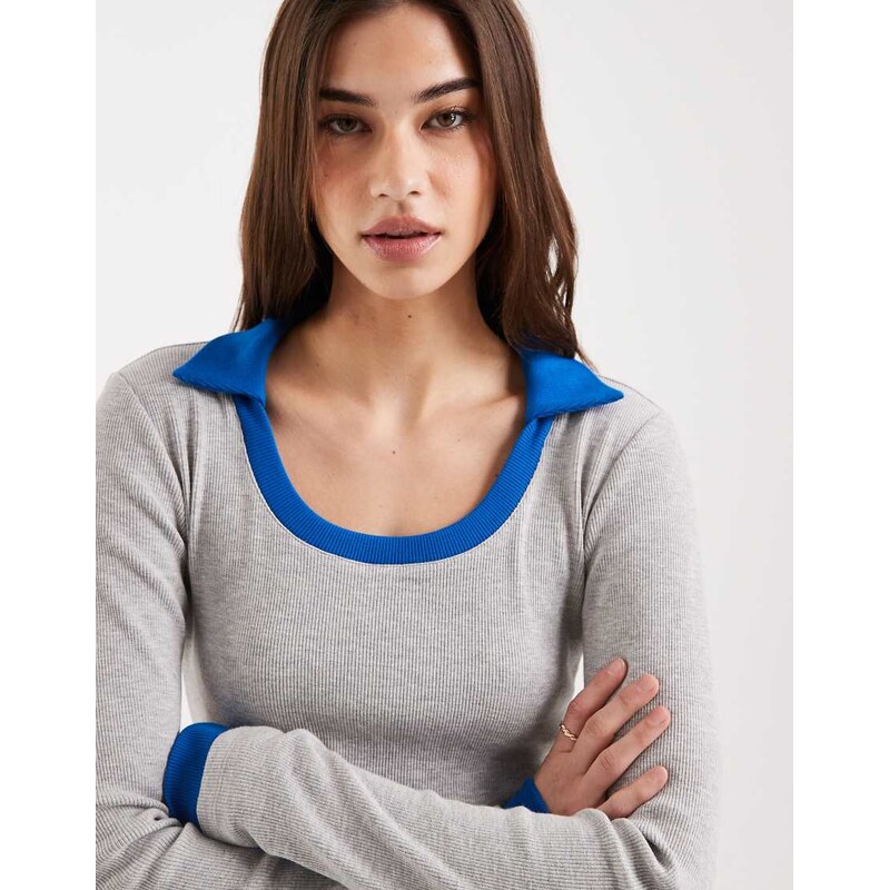 ASOS DESIGN collar with scoop neck long sleeve double layer top