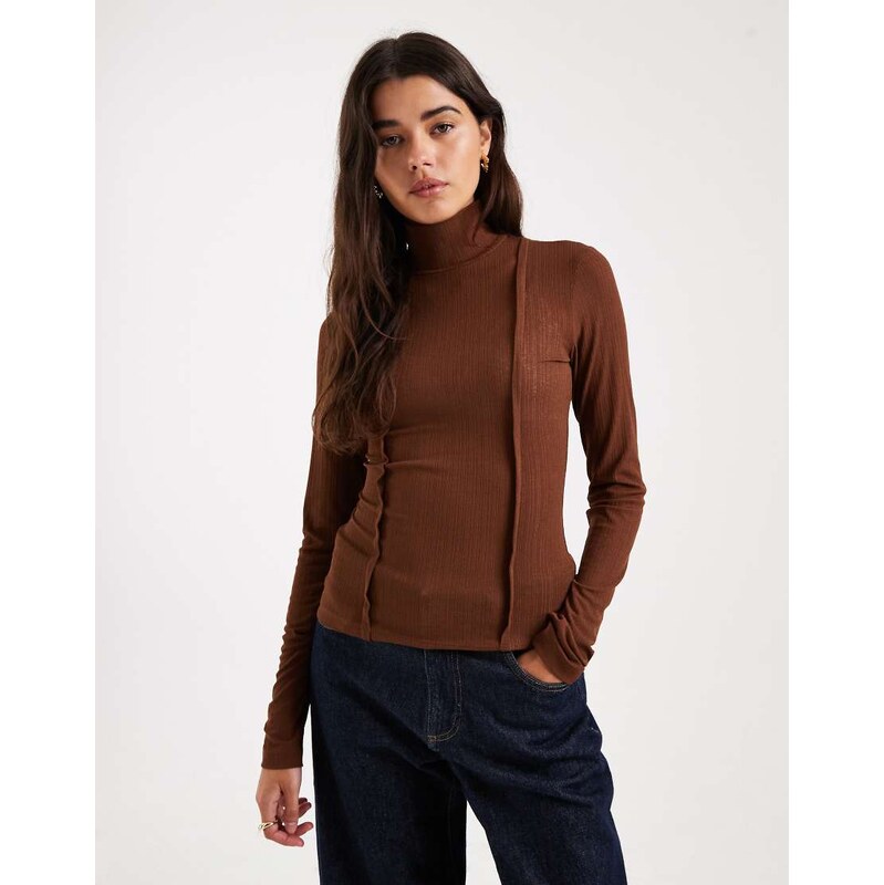 ASOS DESIGN funnel neck long sleeve with exposed seams top in