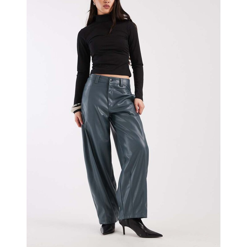 ASOS DESIGN faux leather barrel leg trousers with seam detail in