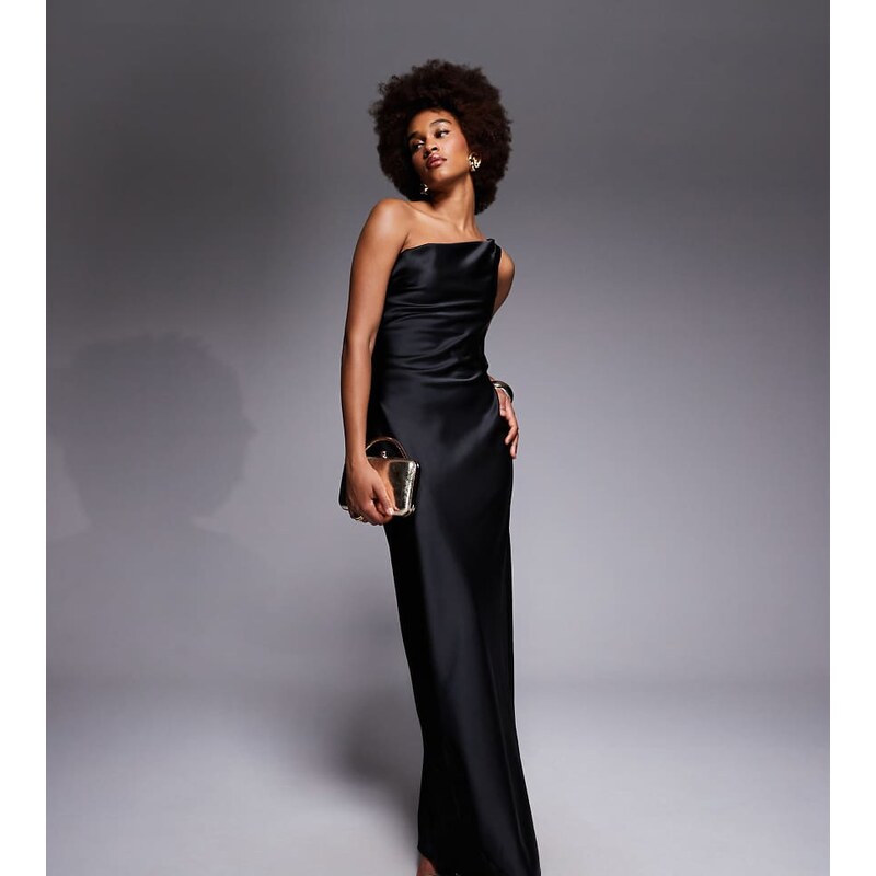 ASOS Tall ASOS DESIGN Tall one shoulder asymmetric drape satin maxi 112804464