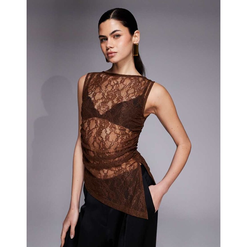 ASOS DESIGN sleeveless lace top in chocolate-Black