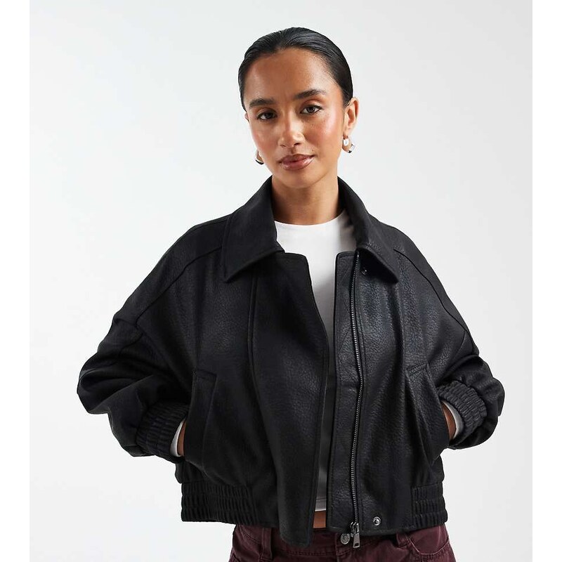 ASOS Petite ASOS DESIGN Petite leather look biker bomber jacket in 113062482
