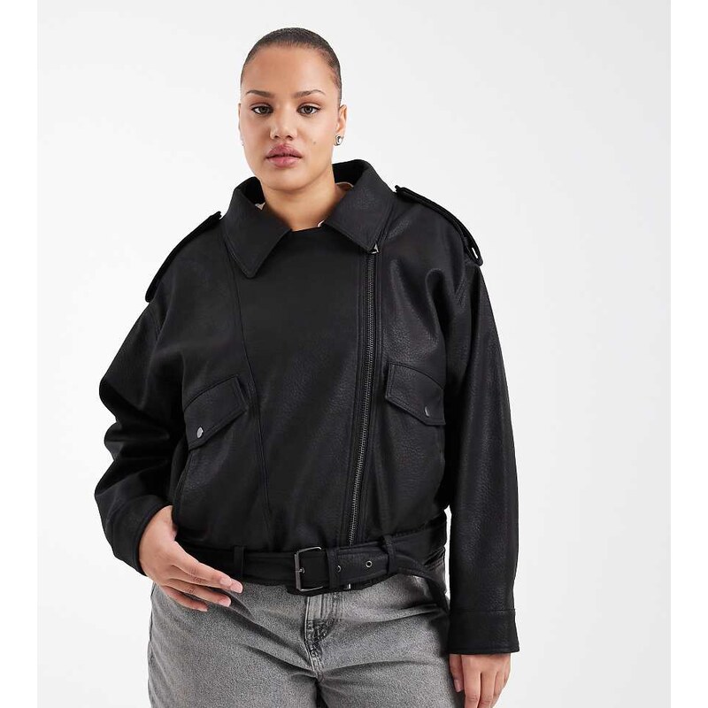 ASOS Curve ASOS DESIGN Curve oversized leather look biker jacket
