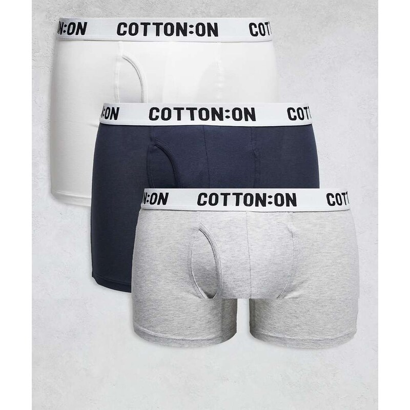 Cotton On 3 pack boxers in light grey marle/navy/white-Multi 112808750