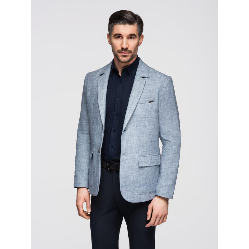 Ombre Mens REGULAR cut jacket with linen - light blue