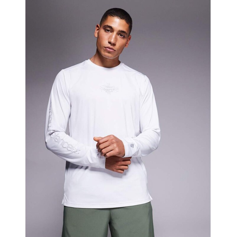 New Balance reflective poly long sleeve t-shirt in white