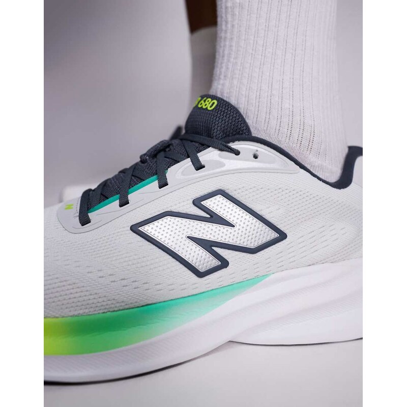 New Balance 680 running trainers in grey and neon green