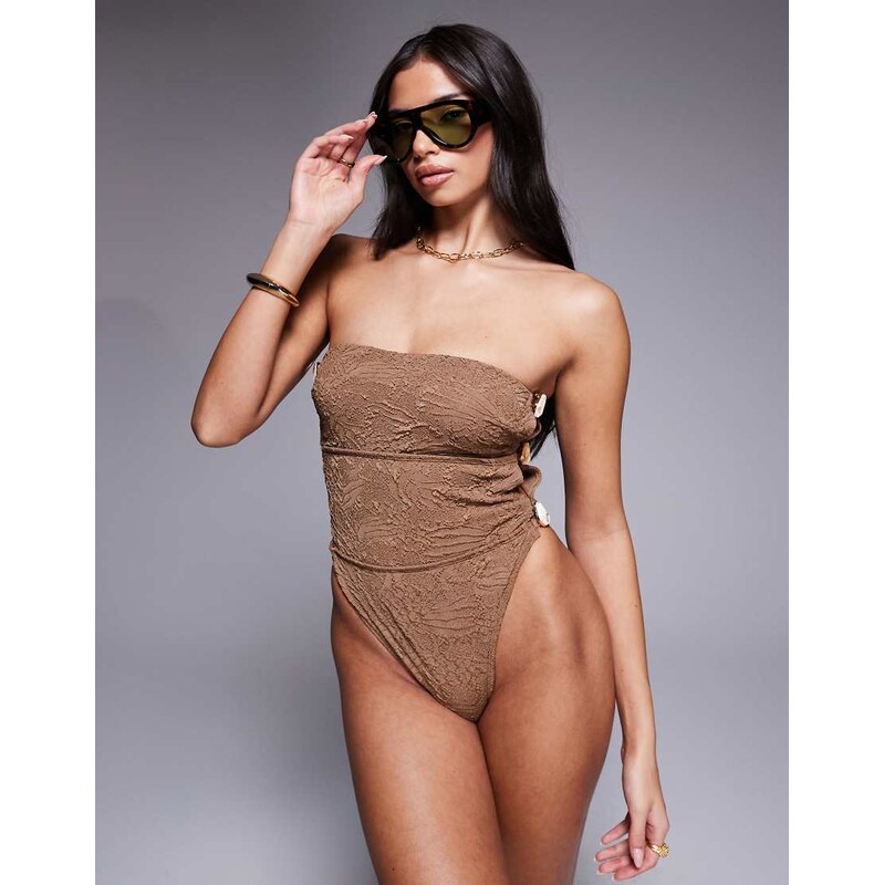 ASOS DESIGN Riley resin sculpting bandeau swimsuit with cut out side 115516397