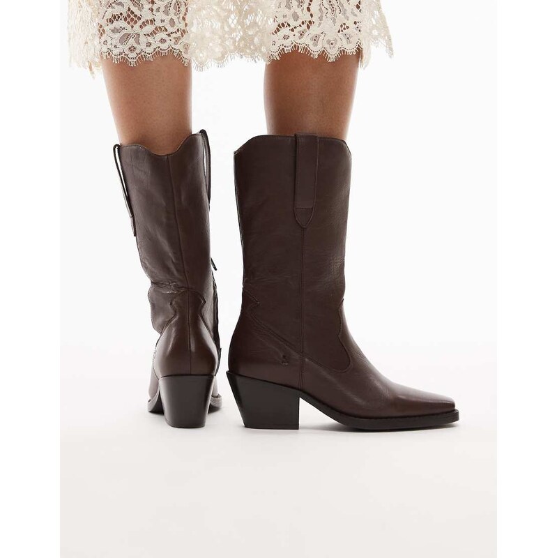Bronx Cassi-dy refined leather western boots in coffee bean-Brown 112815447