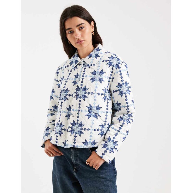 ONLY lightweight quilted jacket with blue paisley fairisle in