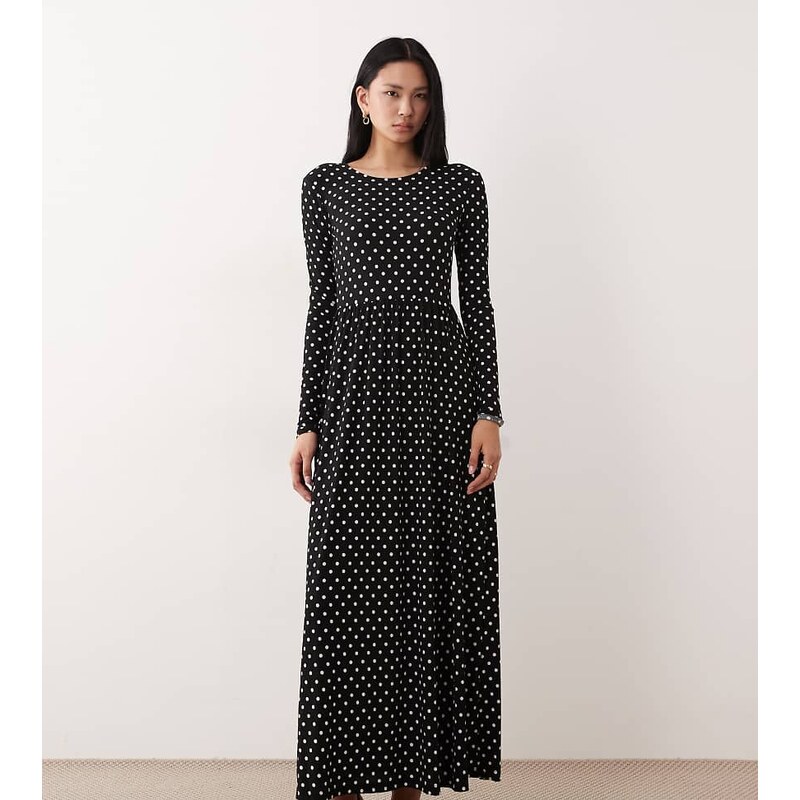 JDY Tall maxi dress in black polka dots 112815642