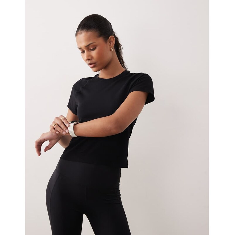 Sweaty Betty Athlete crop seamless workout t-shirt in black 112815512