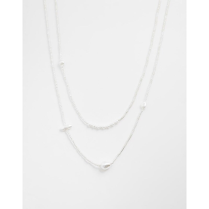 ASOS DESIGN 2 pack stationed pearl necklace in white 112818689