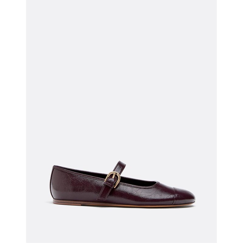 Stradivarius Leather effect ballet flats with toecap in burgundy-Red 112840056
