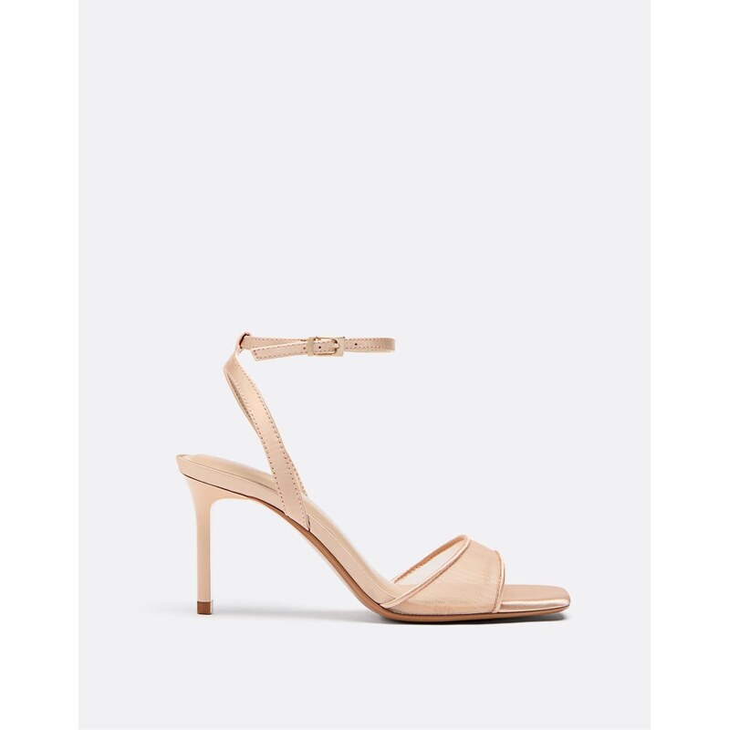 Stradivarius Satin-effect heeled sandals in beige-Neutral