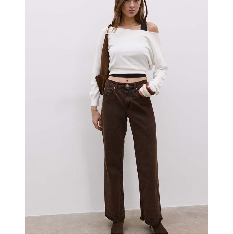 Stradivarius D92 straight wide-leg jeans in brown 112815626
