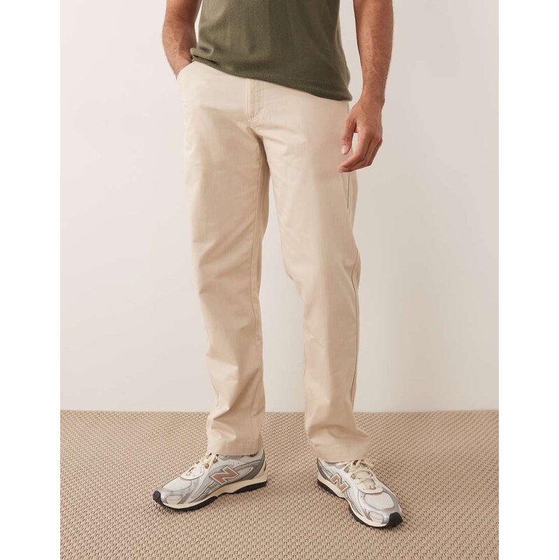 Mango 100% cotton straight trouser in cream-Neutral