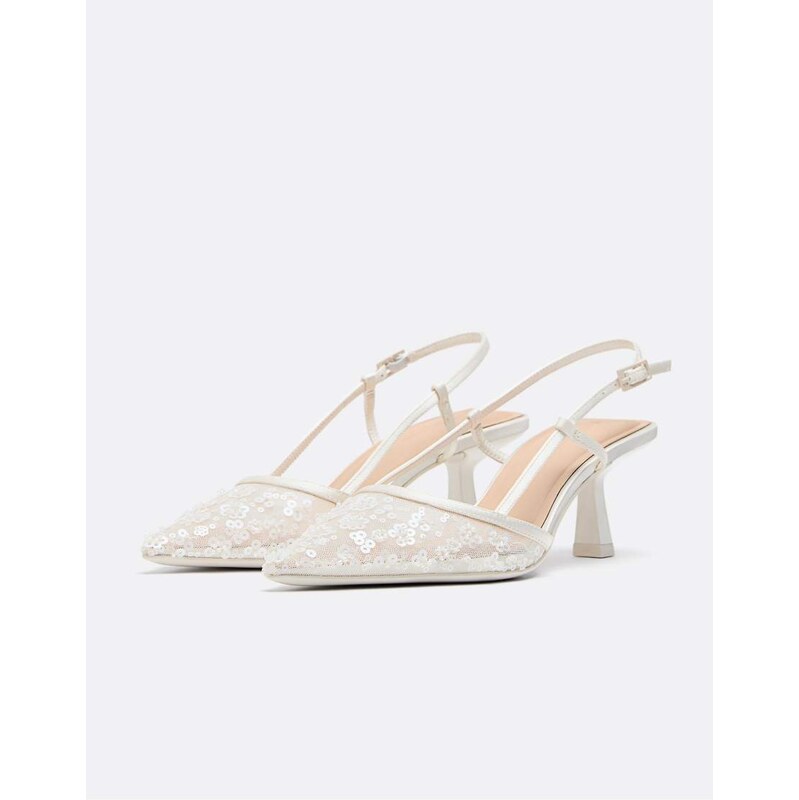 Stradivarius Embellished heeled shoes in white in beige-Neutral