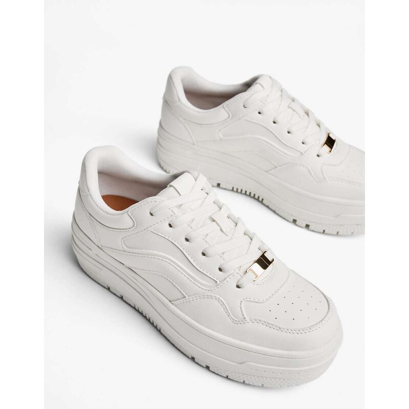 Bershka Chunky sole trainers in white