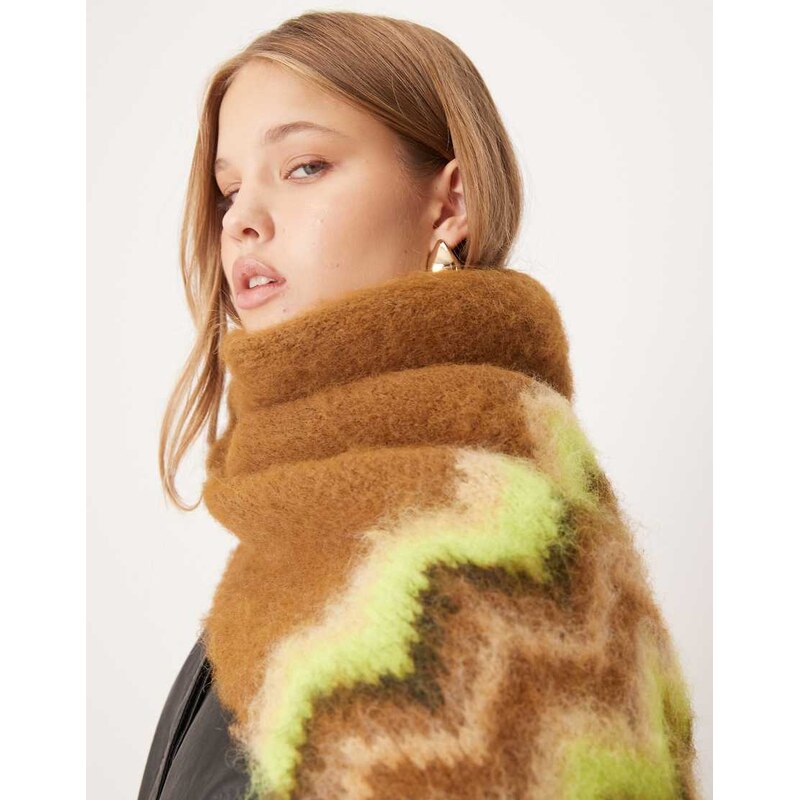 ASOS DESIGN knitted fairisle pattern scarf with tassels in multi 112815414