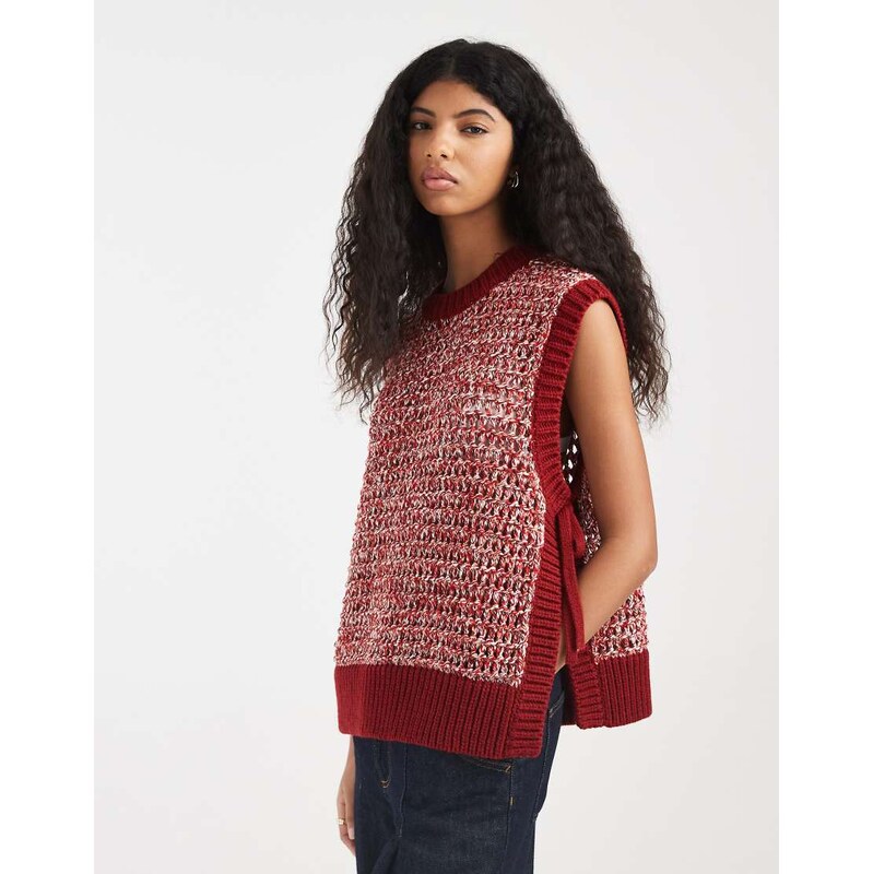 ASOS DESIGN multiply stitch tie side tank in red