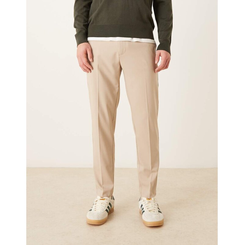 ASOS DESIGN tailored tapered trousers in stone-Neutral