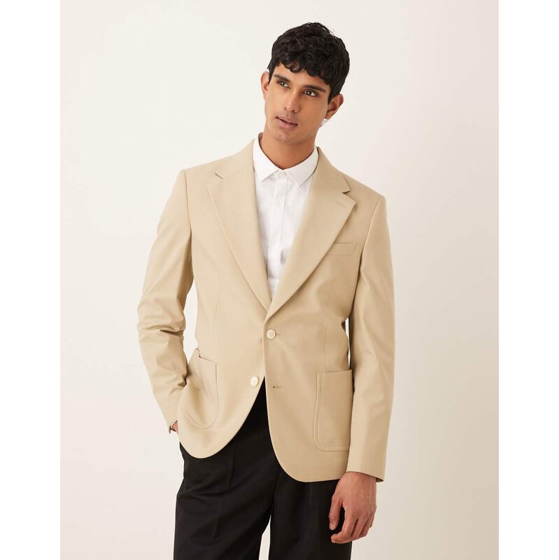 ASOS DESIGN slim blazer in stone twill-Neutral