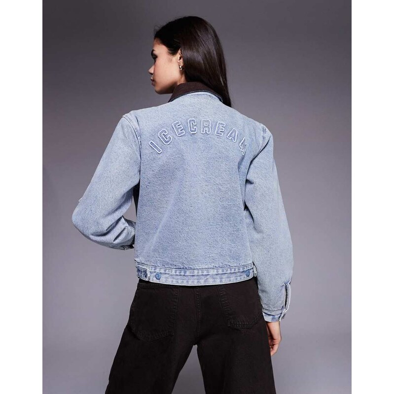 ICECREAM logo cropped workwear jacket in light wash blue 112881383