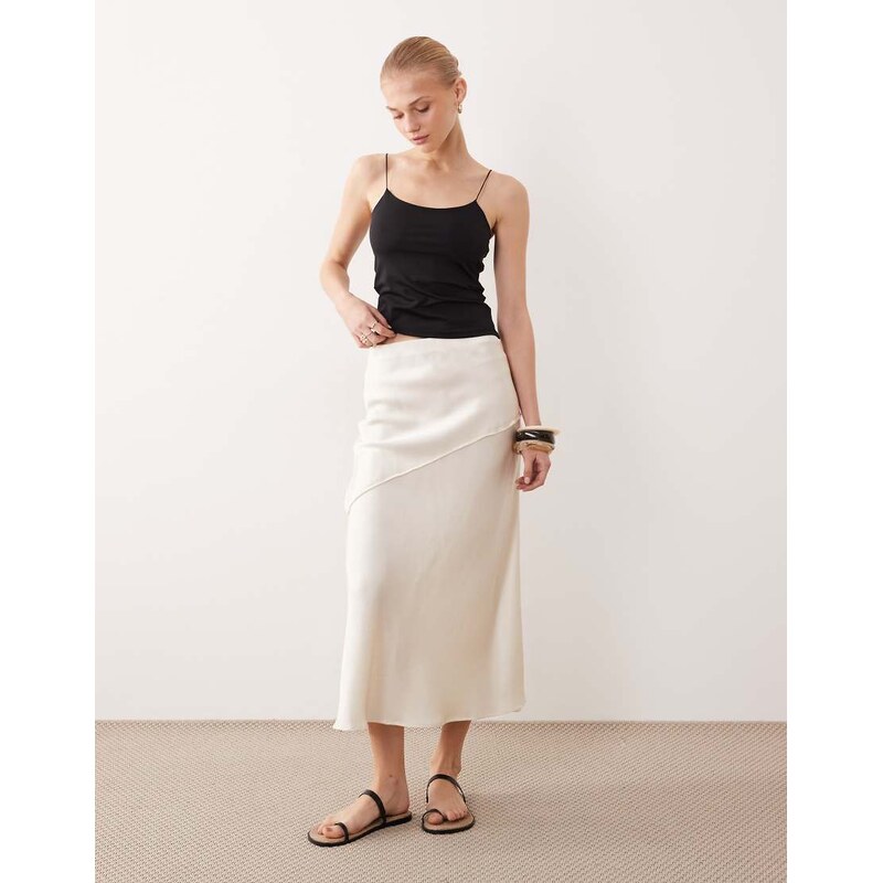 AWARE satin maxi skirt with drop waist in cream-White 112780615