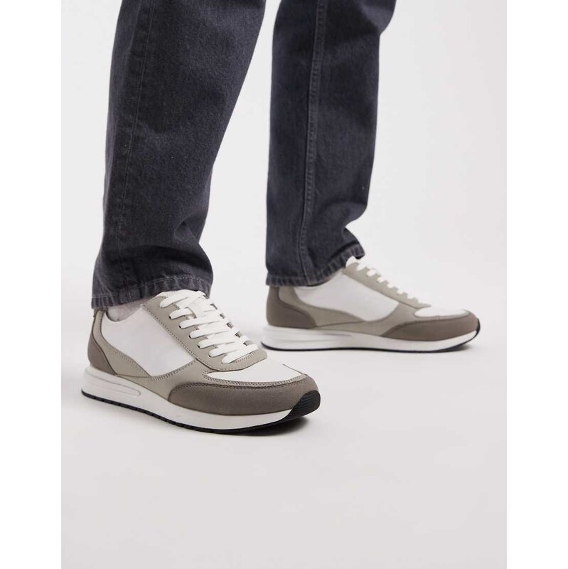 ASOS DESIGN multi panelled grey and white lace up trainer