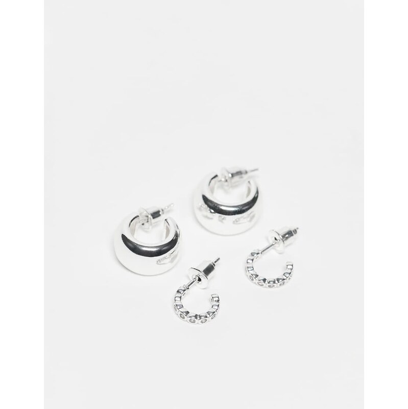 Accessorize 2 pack chunky hoops earrings in 925 sterling silver 113277420