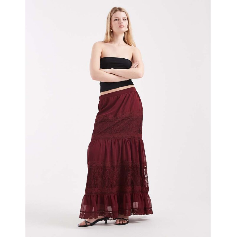 Miss Selfridge tiered maxi skirt with lace detail