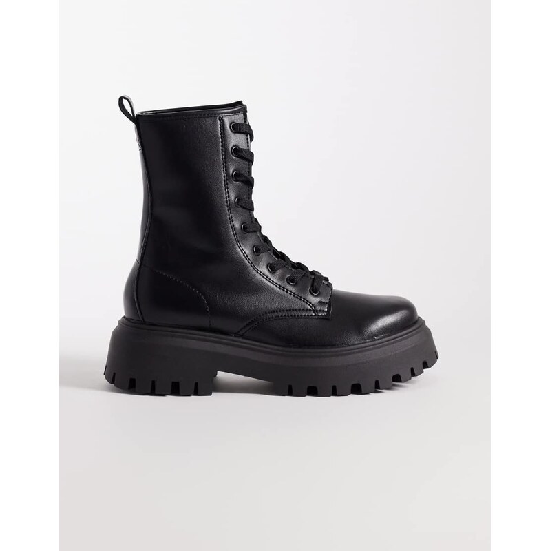 ASOS DESIGN Ava lace up flat boots in black