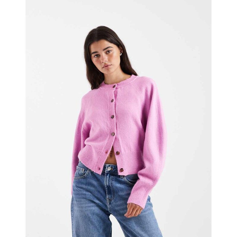 ASOS DESIGN crew neck cardigan with raglan sleeve detail in pink