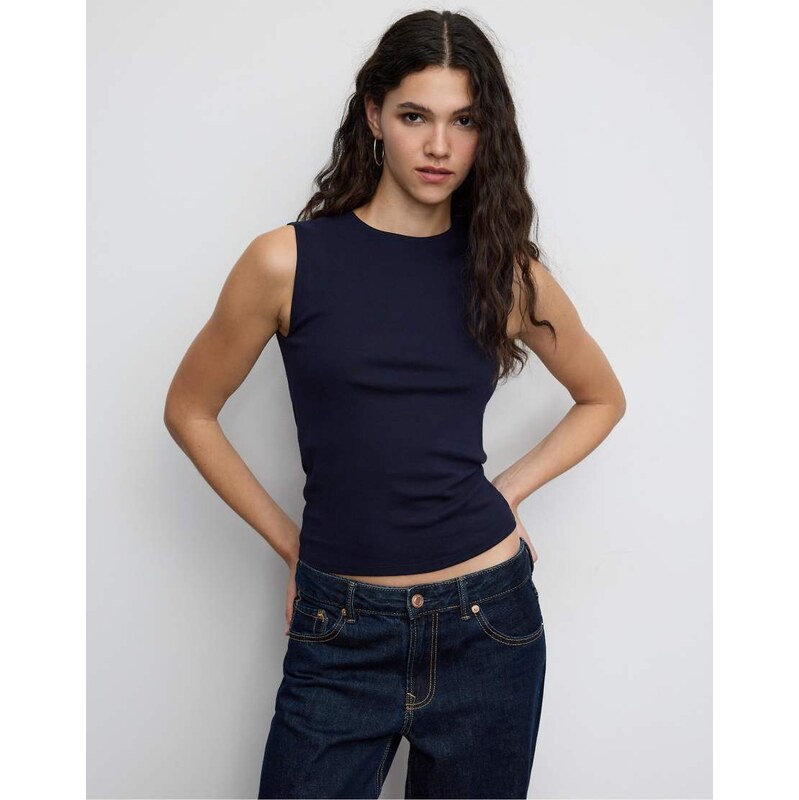 Stradivarius Basic sleeveless t-shirt in navy blue 112815583