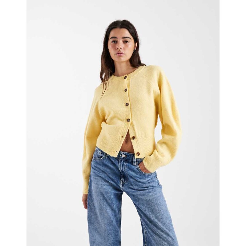 ASOS DESIGN crew neck cardigan with raglan sleeve detail in buttermilk 115521126