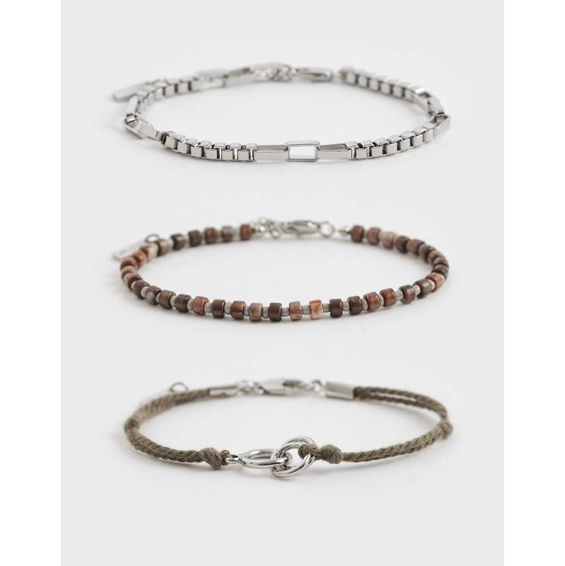 ASOS DESIGN 3 pack rope and bead bracelet in multi-Silver 112815723