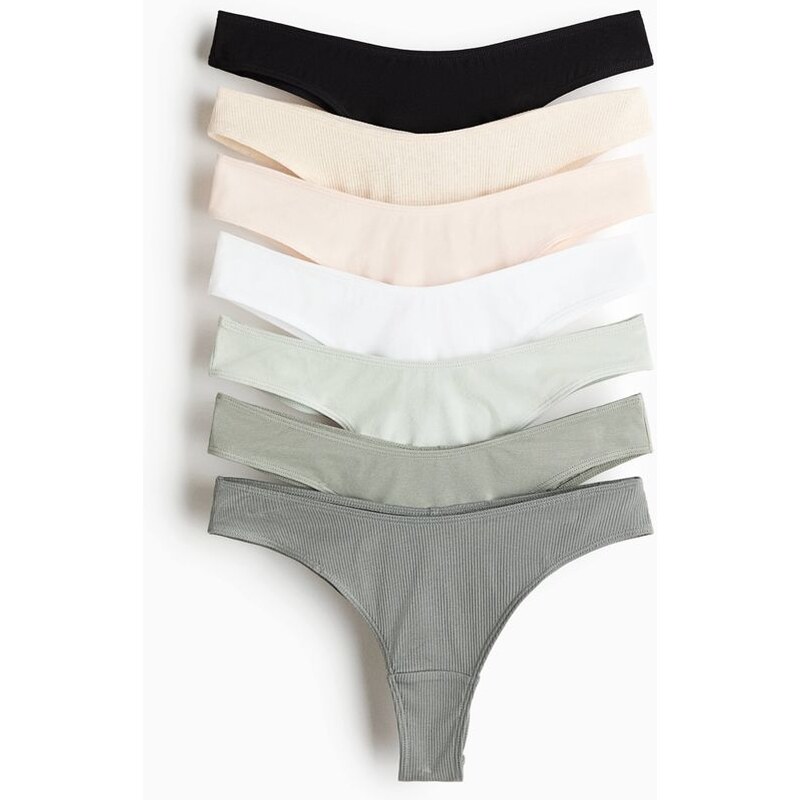 H&M - Bavlněné kalhotky brazilian 7 kusů - zelená 112816918