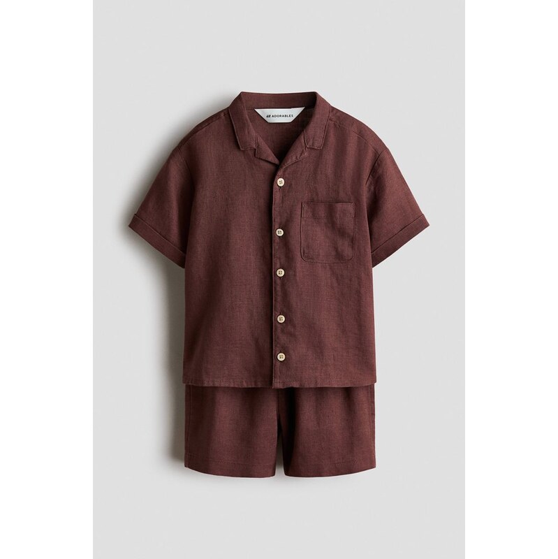 H&M - Dvoudílná lněná souprava - Hnědá